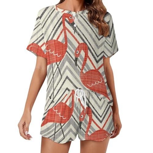Pyjama femme flamant rouge en textile doux avec finitions soignées pour vêtement de nuit