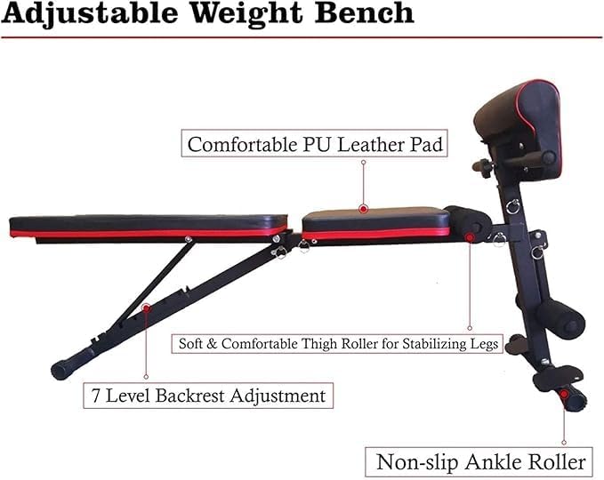 Image of Home Bench Press Chair Dumbbell Stool Adjustable Dumbbell xercise Bench Flat Weight Bench Foldable Sit Up Incline Abs Flat Fly Weight Press Rope - Stocks (Black) (Black)