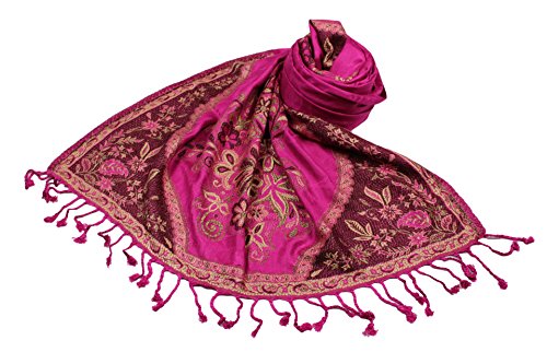 Étole viscose unie SHANKARA N41 avec bordure fleurie pour femme
