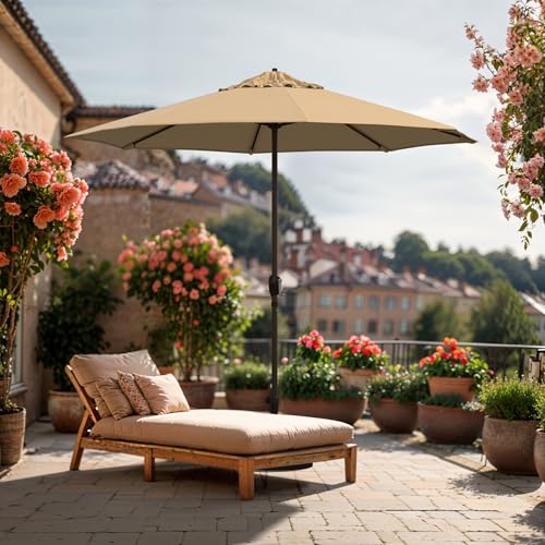 Image of California Umbrella 8-Year Protection 9 Ft Outdoor Patio Umbrella, Solstice Fade-Resistant Fabric, Auto-Tilt, Heavy Duty Aluminum Frame, 8 Reinforced Ribs for Pool or Deck, Bronze Pole