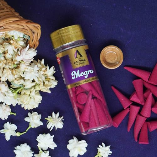 Image of The Aroma Factory Incense Dhoop Cone for Pooja, Mogra (100% Herbal & 0% Charcoal) 1 Bottle x 30 Cones