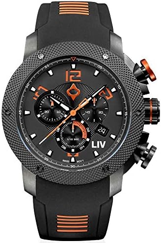 LIV GX1 Swiss Chronograph (Black IP Case Black Dial Orange Numbers)
