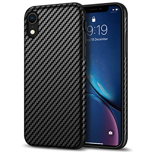 Tasikar Compatible with iPhone XR Case Good Grip Slim Carbon Fiber Leather Case