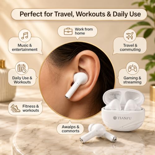 Image of TWS True Wireless in Ear Earbuds with 20H Playtime | Type-C Charging | HD Stereo Sound, Built-in Mic, Touch Control | Earphones for Calling, Music, Gaming | Made in India Bluetooth V5.3 (White)