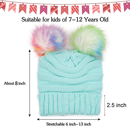 Actlati Kids Winter Knitted Beanie Hat Colorful Pompom Ears Ski Hat For Boy Girl(Ages 7-12) #TOP1