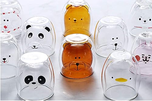 Miniatura 4 de Ophelia Tazas de café creativas de cristalería de 10 onzas con cuchara, aislantes de doble pared en forma de oso, juego de tazas para bebidas frías
