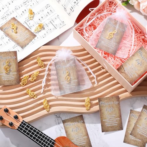 Image of Yinkin Music Note Lapel Pin Bulk Musical Class Teacher Appreciation Gift Treble Clef Brooch with Card and Organza Bag for Back to School Vbs Music Lover Student Choir Band Orchestra