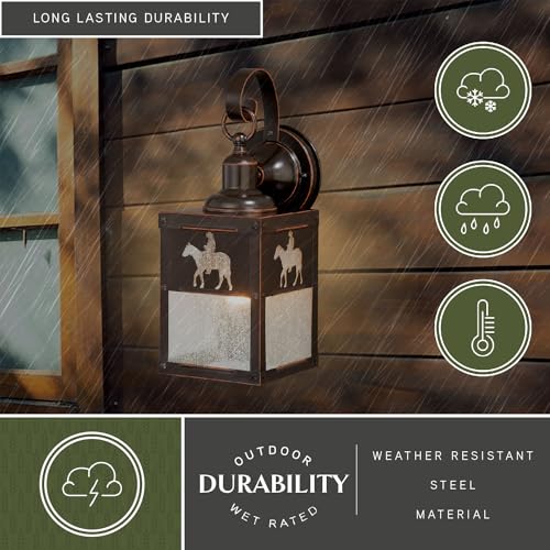 Image of VAXCEL 2-Pack Trail 13 in. H 1-Light Burnished Bronze Rustic Cowboy Outdoor Wall Sconce Made of Durable Steel, Clear Seeded Glass Shade, LED Compatible, Exterior Porch Patio Front Door or Garage