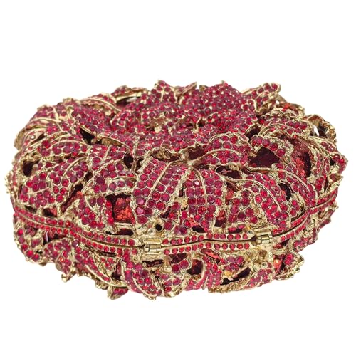 Image of Boutique De FGG Mini Round Flower Crystal Clutch Purses for Women,Formal Evening Bags,Rose Wedding Clutch Bag Party Handbags