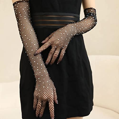Buy DIAMOND EYE Rhinestone Long Gloves Mesh Sparkly Glitter Fashion Opera Gloves For