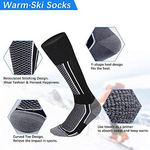 EMAGERGREN 2 Paar Skisocken Damen Skisocken Skistrumpf Herren High Perfomance Snowboardsocken atmungsaktive Kniestrümpfe Funktionssocken für Skifahren, Snowboarding und Wintersport in 2 Farben – Bild 3