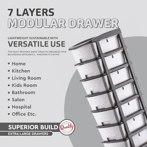 Image of 7XL Plastic Modular Drawer Storage Chest Of Drawers Organizer, Large Stomo Racks For Multipurpose Use Likes Home,Office,School (Grey, 7 LAYER) (30cmx38cmx106 cm)