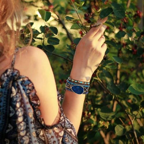 Image of Plumiss Women Boho Handmade Natural Stone Crystal Leather Bead Wrap Bracelets Collection