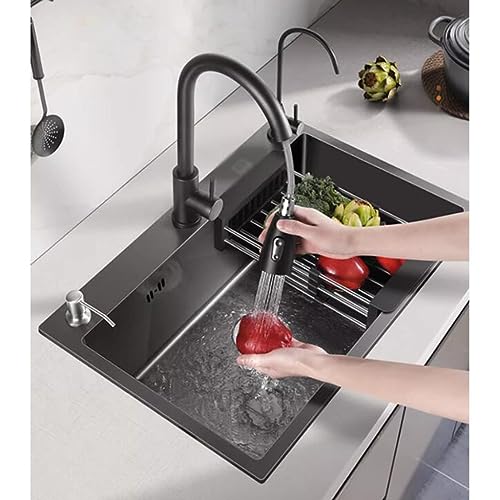 Fregadero de cocina de acero inoxidable con grifo y escurridor 4