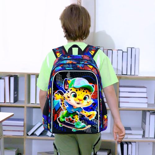 Image of CCJPX 3PCS Kids Backpack for Boys, 16 Inch Panther Water Resistant Preschool Bookbags, Cool Leopard Kindergarten School Backpacks and Lunch Box