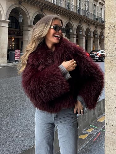 Yimoon Womens Faux Fur Coat Cropped Fluffy Fur Jacket Long Sleeve Lapel Collar Winter Fuzzy Shaggy Short Coat3