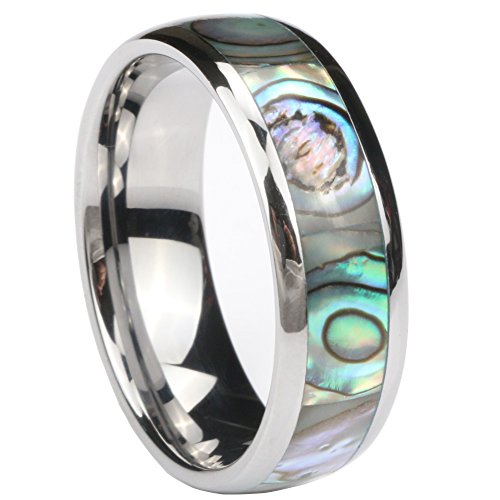Dannyshi Tungsten Carbide Ring 8mm Engagement Ring with Abalone Shell Inlay (9)