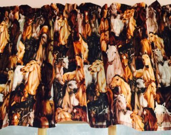 Handmade in the USA New Window Curtain Unlined Valance Made from Cotton Fabric Horse Pony Mustang