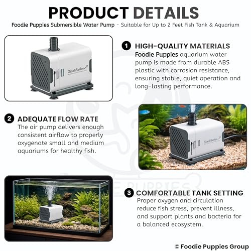 Image of Foodie Puppies Aquarium Water Pump - XQP-500 | 6W Power | 500L /H Flow Rate | 0.9m Max Lift | Ultra Silent Submersible Pump for Fish Tank, Pond, Aquarium, Hydroponics and Water Fountains