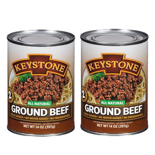 Keystone Meats All Natural Heat and Serve Ground Beef 14 Oz Fully Cooked Canned Meat Shelf Stable Emergency Survival Canned Food Ready to Eat No Preservatives Gluten Free Made in USA Pack of 2