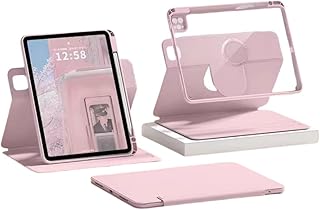 360度回転 iPad Air 13 2025/2024 ケース Air 13 M3 M2 縦置き 横置き iPad Pro 12.9インチ 第 6 5 4 3 世代ケース 手帳型 2点セット 磁気吸着式 分離式 薄型 透明ハードケース 衝撃吸収 タブレットケース 取り外し可能 PUレザー,ピンク