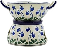 Vista 3 de Juego de fondue de cerámica polaca, 10 onzas, corazón sangrante pavo real