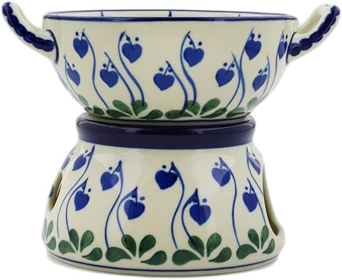 Miniatura 3 de Juego de fondue de cerámica polaca, 10 onzas, corazón sangrante pavo real