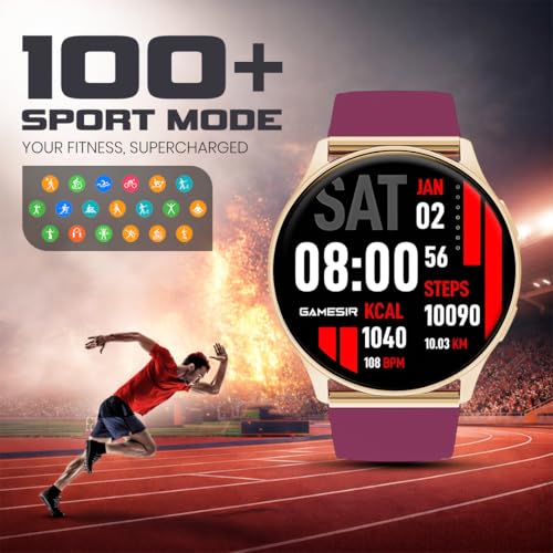 Image of GameSir Evo Vista Smartwatch, 1.39 inch HD Round Display, Bluetooth Calling, Heart Rate & SPO₂, 100+ Sports Modes, IP67, Long Battery Life for Men & Women (Maroon)