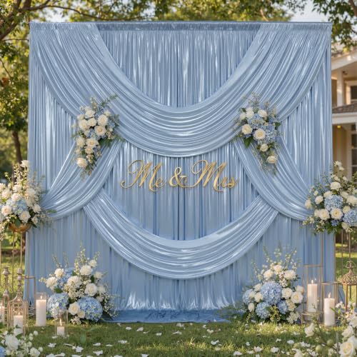 Image of 20x10ft Wrinkle Free Dusty Blue Sequin Backdrop Curtain for Wedding Parties