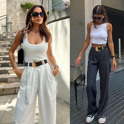 Belts for Women Belt Woman Womens Generic Gold Buckle Black Leather Belt for Jeans Dress Women's Cowgirl4