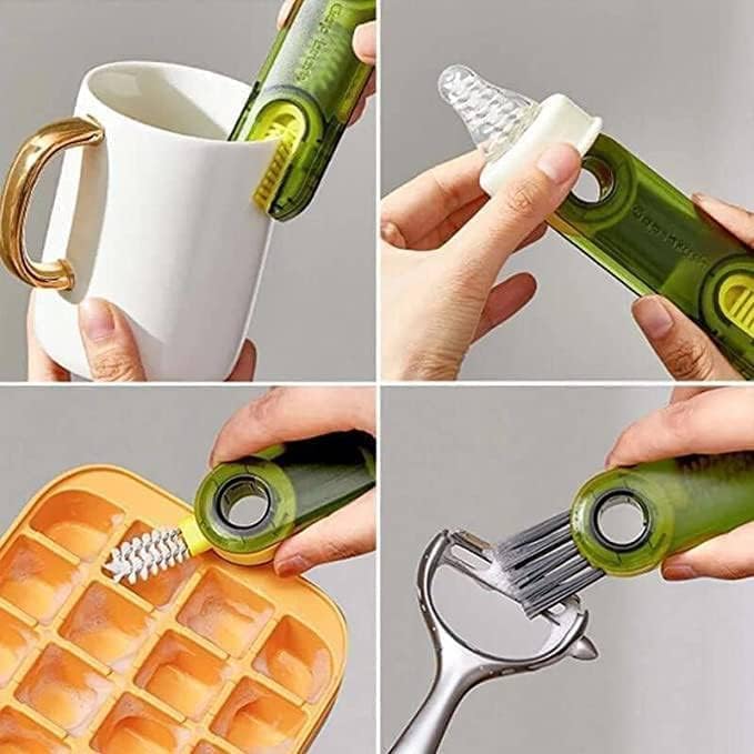 SARTHU 2pcs Silicone Bottle Cleaning Brush Set (12.5") & 2pcs 3-in-1 Multifunctional Cleaning Brushes | Ideal for Baby Bottles, Hydro Flask, Sports Bottles, Glassware & Crevice Cleaning Tools 1