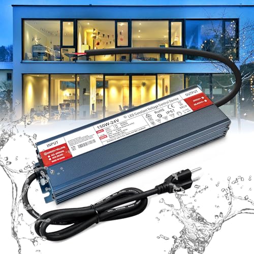 Image of QNNP LED Driver 150 Watts 24V DC with Plug, Waterproof Low Voltage Transformer Power Supply Transformer Adapter AC 85V-265V to 24V DC, IP67 LED Power Supply for Outdoor Indoor Lighting
