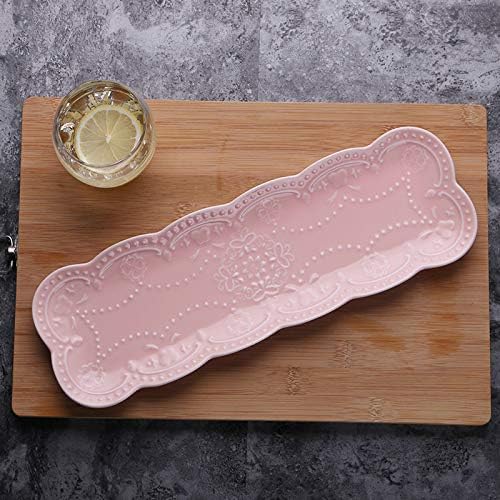 YUWANW Creative Ceramic Sushi Dish Long Dish Home Plate Sushi Dish Dessert Western Dish Japanese Tableware, Pink 14 Inch Sushi Plate
