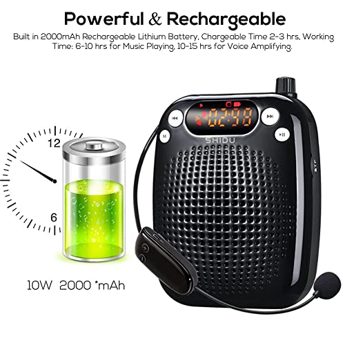 Stimmverstärker mit Mikrofon Tragbarer Sprachverstärker SHIDU S611 Mini-Lautsprecher mit UHF drahtlosem Mikrofon-Headset 2000mAh PA-Lautsprecher für Lehrer, Klassenzimmer, Tour Guide
