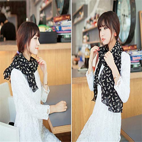 Tinpia Womens Scarves Chiffon Colorful Printed Sweet Cartoon Cat Kitten Scarf Graffiti Style Shawl Girls Christmas Gift Black #TOP1