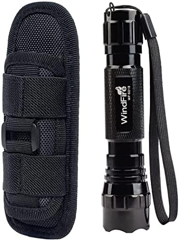 WINDFIRE WF-501B Flashlights High 1200 Lumens Tactical Flashlight 1 Mode 3.7-18v High Powered Handheld Torch Water Resistant Portable with Holster Duty Belt Holder (Battery Not Included)