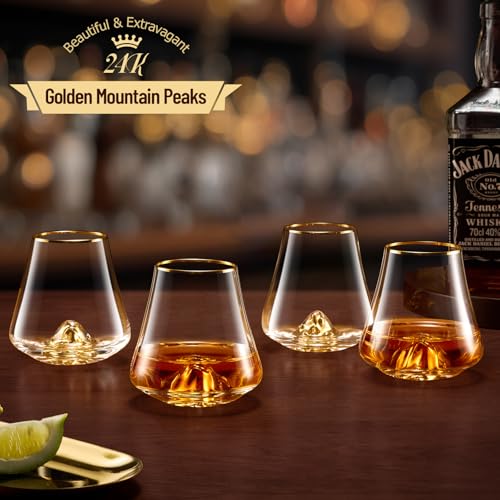 Image of DUJUST Whiskey Glasses Set of 4 (8oz /235ml) with 24K Gold Mountain, Crystal Whiskey Glasses, Old Fashioned Glass for Brandy /Cognac /Bourbon /Tequila, Luxury Gift for Holiday, BPA-Free & Lead-Free