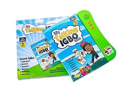 Image of My Talking Igbo Book, Press Play & Listen; A vividly illustrated Igbo Children's learning toy sound book. It has alphabets, numbers, body parts, family, occupations, cultural titbits, folktales, etc.