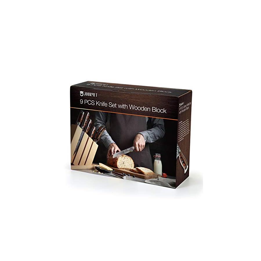 Jourmet-Knife-Set-with-block-9PC-High-Carbon-Stainless-Steel-Knife-Set-with-Pakka-Wood-Handle-and-Beech-Wood-Block Jourmet Knife Set with block, 9PC High Carbon Stainless Steel Knife Set with Pakka Wood Handle and Beech Wood Block, Kitchen Knife Set with Block for Home and Restaurant