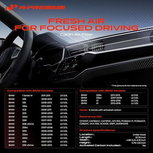 Filtro de aire de cabina compatible con BMW 328i xDrive, 335d y X1 E84 2