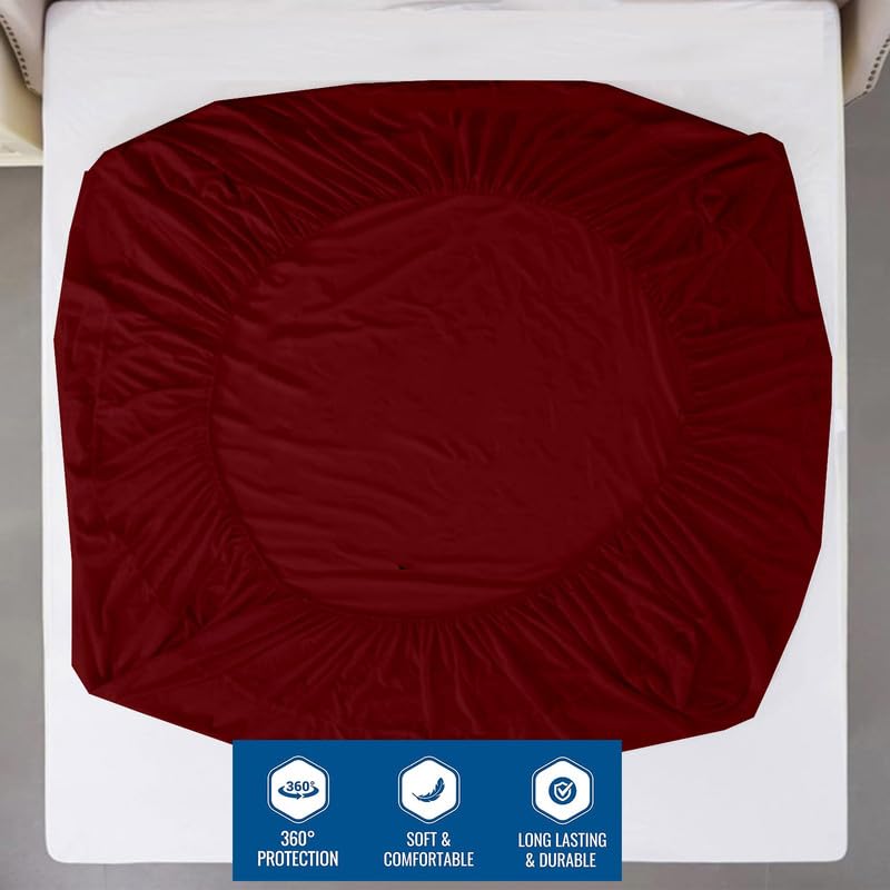 Image of Waterproof Soft Terry Cotton Mattress Protector /Breathable Elastic Fitted Style /Bed Cover Single 36 inchX78 inch / 3ft X 6.5ft /91 x 198 cm, Burgundy