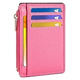 Tipmile Credit Card Holder for Women Slim Minimalist Front Pocket RFID Blocking Wallet Small Compact Card Case with ID Window, Vibrant Pink
