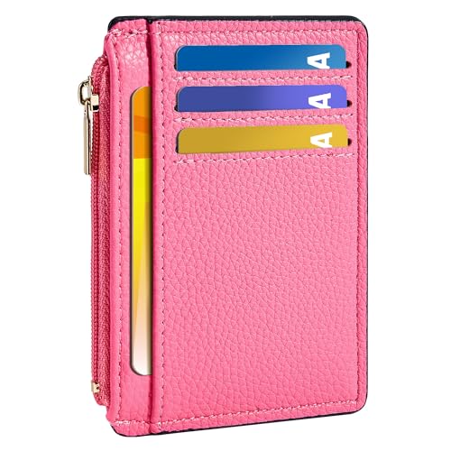 Tipmile Credit Card Holder for Women Slim Minimalist Front Pocket RFID Blocking Wallet Small Compact Card Case with ID Window, Vibrant Pink