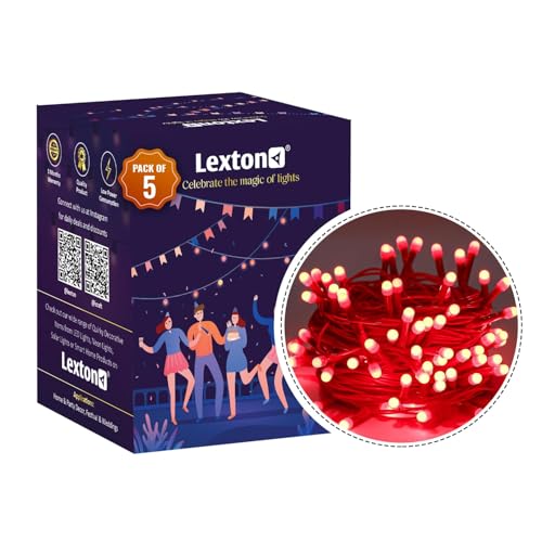 Image of Lexton 40 LED Power Pixel Serial String /Fairy Light | Plug Sourced | Suitable for Home & Outdoor Decoration, Diwali, Christmas, Ramadan, Wedding, Party, Festival (Pack of 5, Red)