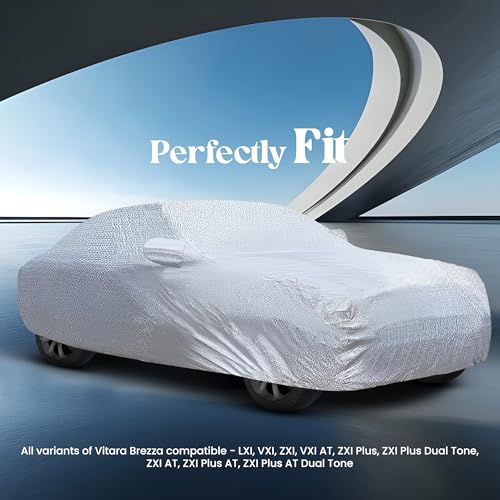Image of Autofy Car Cover Waterproof SilverShield for Maruti Vitara Brezza [Year 2015 Onwards] - Vitara Brezza Car Cover Dust & UV Protection Vitara Brezza Car Body Cover with Mirror Pocket Soft Cotton Lining