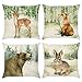 Bonhause Federe per Cuscini Animali della Foresta 45x45cm Copricuscini Decorativi Cervo Volpe Coniglio Orso Poliestere Biancheria Federa per Cuscino Divano Bambini Casa Decorazione Set di 4