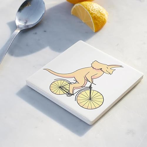 Miniatura 3 de Posavasos Triceratops en una bicicleta, decoración del hogar Joyride, posavasos de cerámica individual, posavasos cuadrados individuales de 4