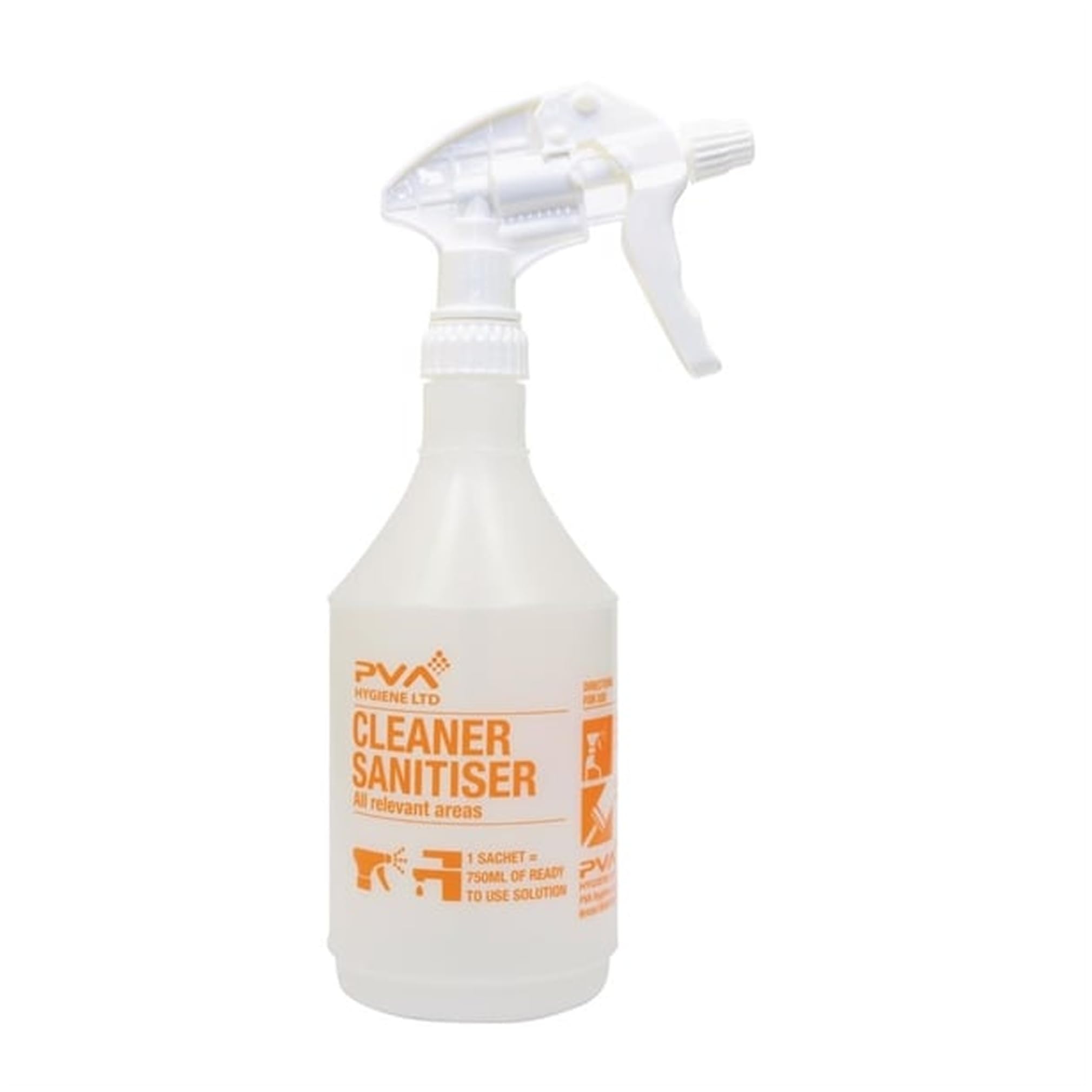 PVA Hygiene Sanitiser Labelled Empty Trigger Bottle, 750ml
