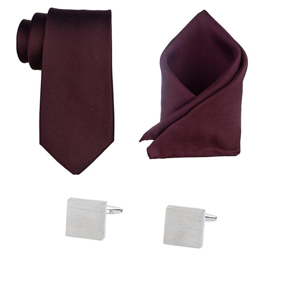 Solid Burgundy Premium Necktie Combo Set For Men-image-31