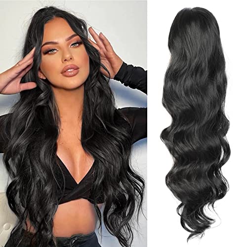 Vigorous Ponytail Extension 26 Inch Black Long Wavy Drawstring Ponytail Extension For Women Synthetic Ponytail Hair Extension Clip In Hairpiece For Daily Use (26Inch Black) #TOP18